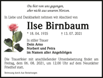 Traueranzeige von Ilse Birnbaum  von Magdeburger Volksstimme