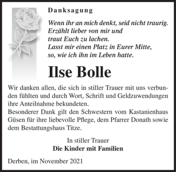 Traueranzeige von Ilse Bolle  von Magdeburger Volksstimme