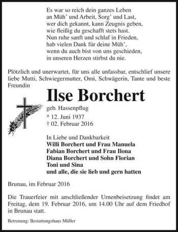 Traueranzeige von Ilse Borchert (geb. Hassenpflug)  von Magdeburger Volksstimme