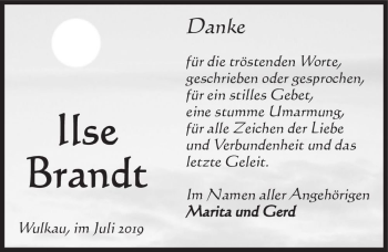 Traueranzeige von Ilse Brandt  von Magdeburger Volksstimme