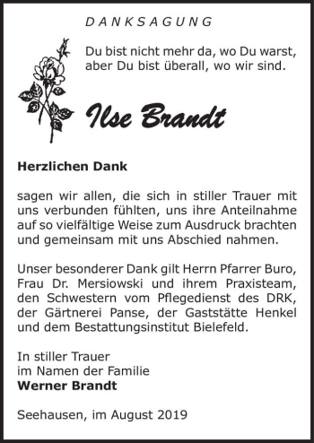 Traueranzeige von Ilse Brandt  von Magdeburger Volksstimme