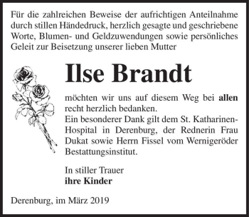 Traueranzeige von Ilse Brandt  von Magdeburger Volksstimme