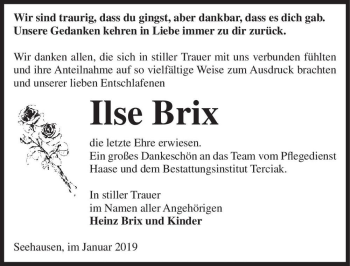 Traueranzeige von Ilse Brix  von Magdeburger Volksstimme