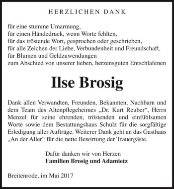 Traueranzeige von Ilse Brosig  von Magdeburger Volksstimme