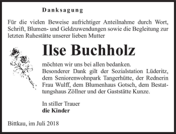 Traueranzeige von Ilse Buchholz  von Magdeburger Volksstimme