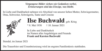 Traueranzeige von Ilse Buchwald (geb. Krieg)  von Magdeburger Volksstimme