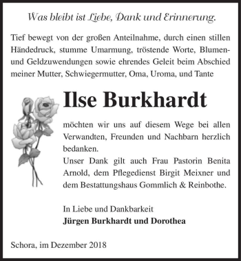 Traueranzeige von Ilse Burkhardt  von Magdeburger Volksstimme