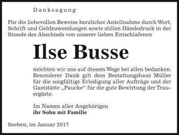 Traueranzeige von Ilse Busse  von Magdeburger Volksstimme