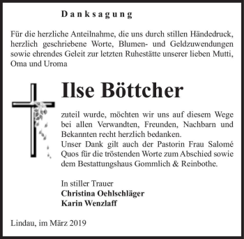 Traueranzeige von Ilse Böttcher  von Magdeburger Volksstimme