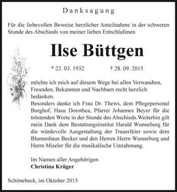 Traueranzeige von Ilse Büttgen  von Magdeburger Volksstimme
