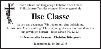 Traueranzeige von Ilse Classe  von Magdeburger Volksstimme