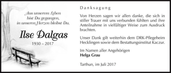 Traueranzeige von Ilse Dalgas  von Magdeburger Volksstimme