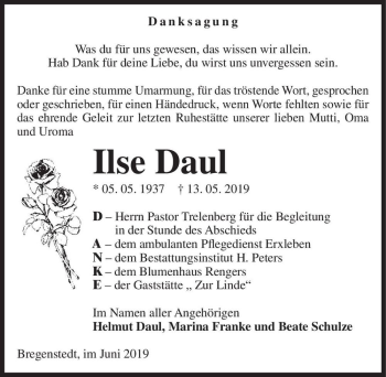 Traueranzeige von Ilse Daul  von Magdeburger Volksstimme