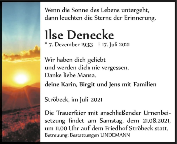 Traueranzeige von Ilse Denecke  von Magdeburger Volksstimme