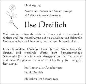 Traueranzeige von Ilse Dreilich  von Magdeburger Volksstimme