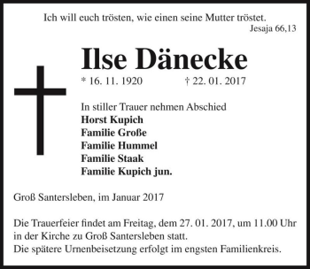 Traueranzeige von Ilse Dänecke  von Magdeburger Volksstimme