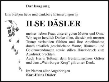 Traueranzeige von Ilse Däsler  von Magdeburger Volksstimme