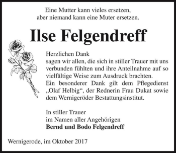 Traueranzeige von Ilse Felgendreff  von Magdeburger Volksstimme