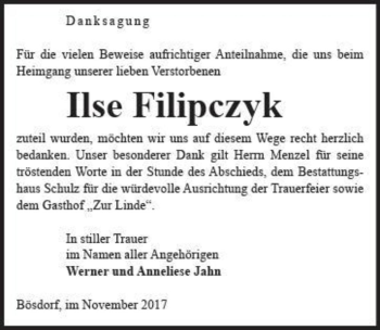 Traueranzeige von Ilse Filipczyk  von Magdeburger Volksstimme