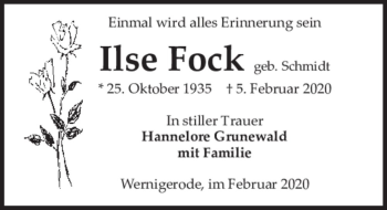 Traueranzeige von Ilse Fock  von Magdeburger Volksstimme