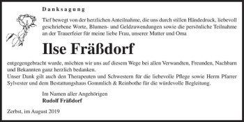 Traueranzeige von Ilse Fräßdorf  von Magdeburger Volksstimme