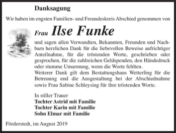 Traueranzeige von Ilse Funke  von Magdeburger Volksstimme