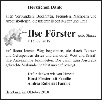 Traueranzeige von Ilse Förster (geb. Stagge)  von Magdeburger Volksstimme