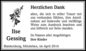 Traueranzeige von Ilse Gessing  von Magdeburger Volksstimme