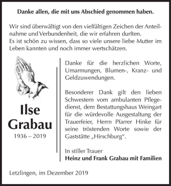 Traueranzeige von Ilse Grabau  von Magdeburger Volksstimme