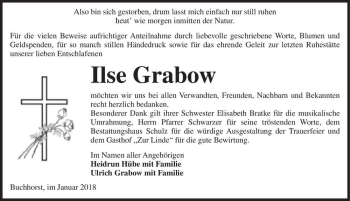 Traueranzeige von Ilse Grabow  von Magdeburger Volksstimme