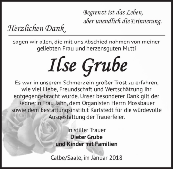 Traueranzeige von Ilse Grube  von Magdeburger Volksstimme