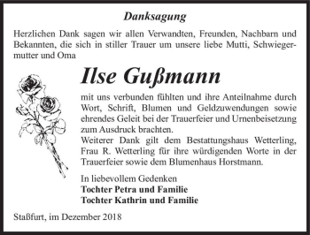 Traueranzeige von Ilse Gußmann  von Magdeburger Volksstimme
