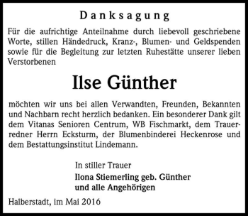 Traueranzeige von Ilse Günther  von Magdeburger Volksstimme