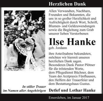 Traueranzeige von Ilse Hanke (geb. Jordann)  von Magdeburger Volksstimme