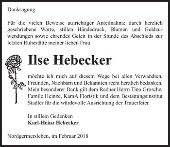 Traueranzeige von Ilse Hebecker  von Magdeburger Volksstimme
