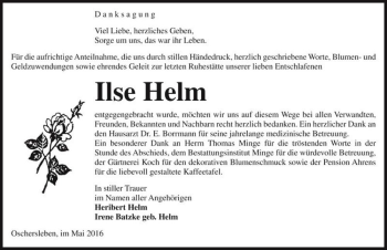 Traueranzeige von Ilse Helm  von Magdeburger Volksstimme