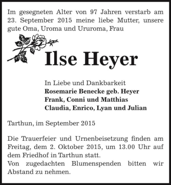 Traueranzeige von Ilse Heyer  von Magdeburger Volksstimme