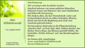 Traueranzeige von Ilse Hildebrandt  von Magdeburger Volksstimme