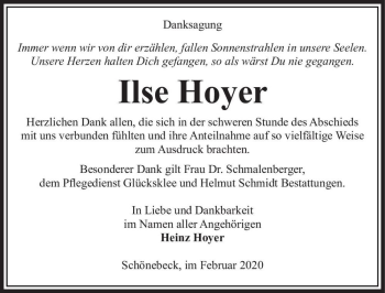 Traueranzeige von Ilse Hoyer  von Magdeburger Volksstimme
