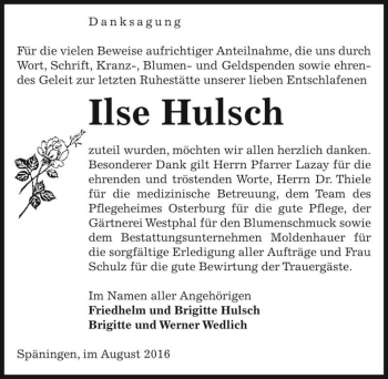 Traueranzeige von Ilse Hulsch  von Magdeburger Volksstimme