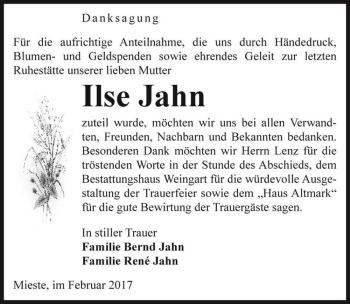 Traueranzeige von Ilse Jahn  von Magdeburger Volksstimme