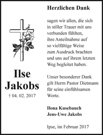 Traueranzeige von Ilse Jakobs  von Magdeburger Volksstimme