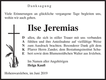 Traueranzeige von Ilse Jeremias  von Magdeburger Volksstimme