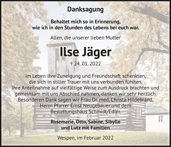 Traueranzeige von Ilse Jäger  von Magdeburger Volksstimme