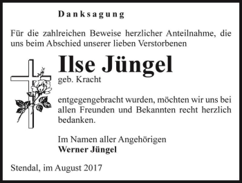 Traueranzeige von Ilse Jüngel (geb. Kracht)  von Magdeburger Volksstimme