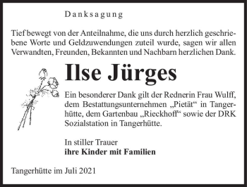 Traueranzeige von Ilse Jürges  von Magdeburger Volksstimme