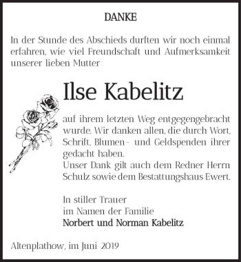 Traueranzeige von Ilse Kabelitz  von Magdeburger Volksstimme