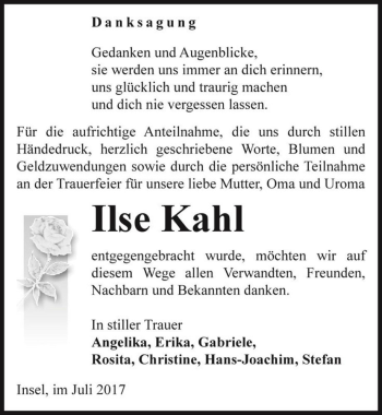 Traueranzeige von Ilse Kahl  von Magdeburger Volksstimme