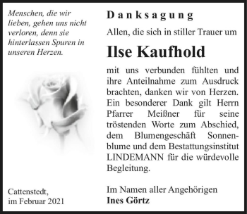 Traueranzeige von Ilse Kaufhold  von Magdeburger Volksstimme