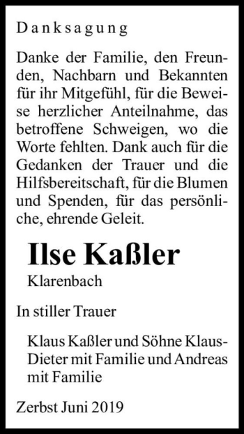 Traueranzeige von Ilse Kaßler  von Magdeburger Volksstimme